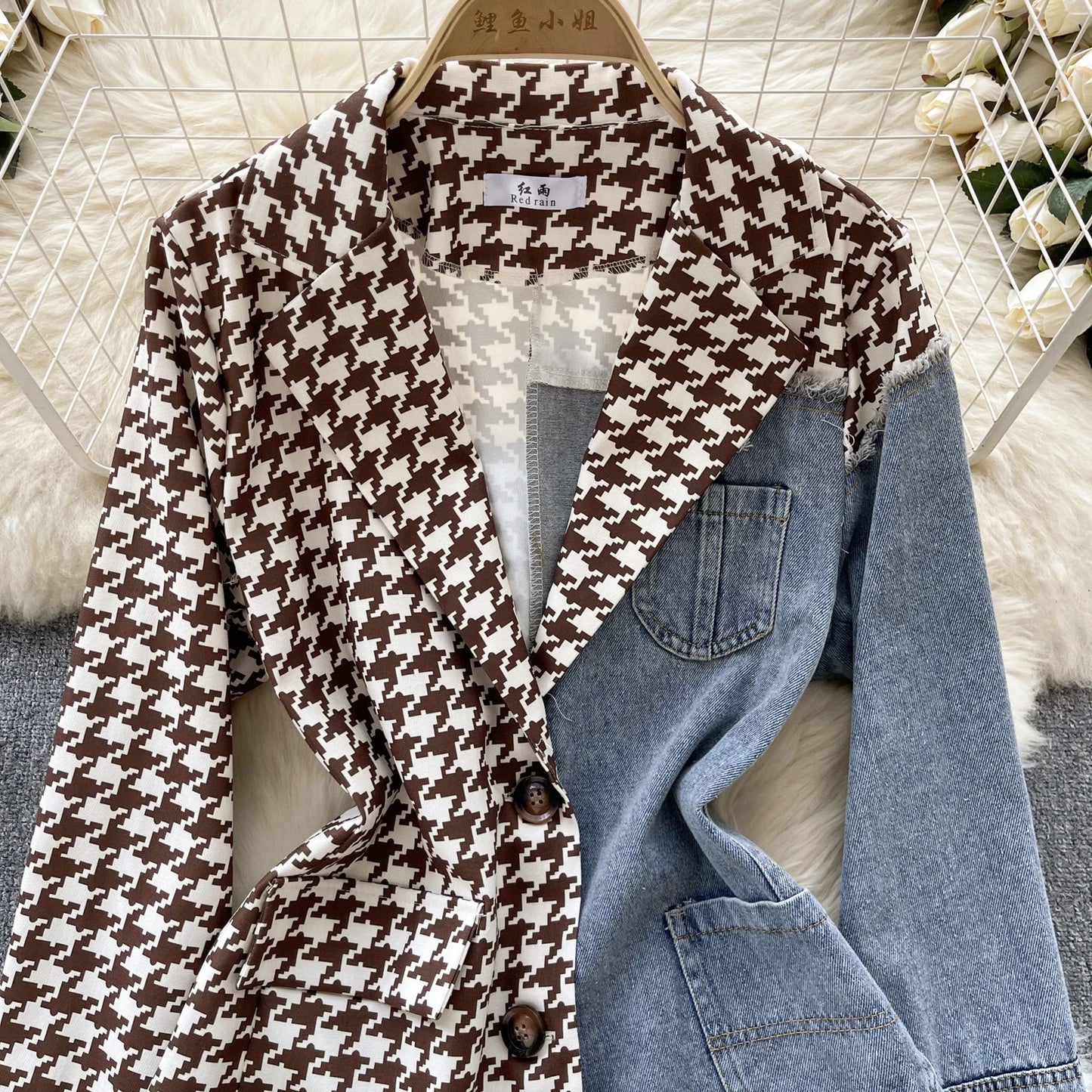 Giacca patchwork in denim con rever 2025 – blazer overshirt donna doppio bottone, vita slim, stile commuter