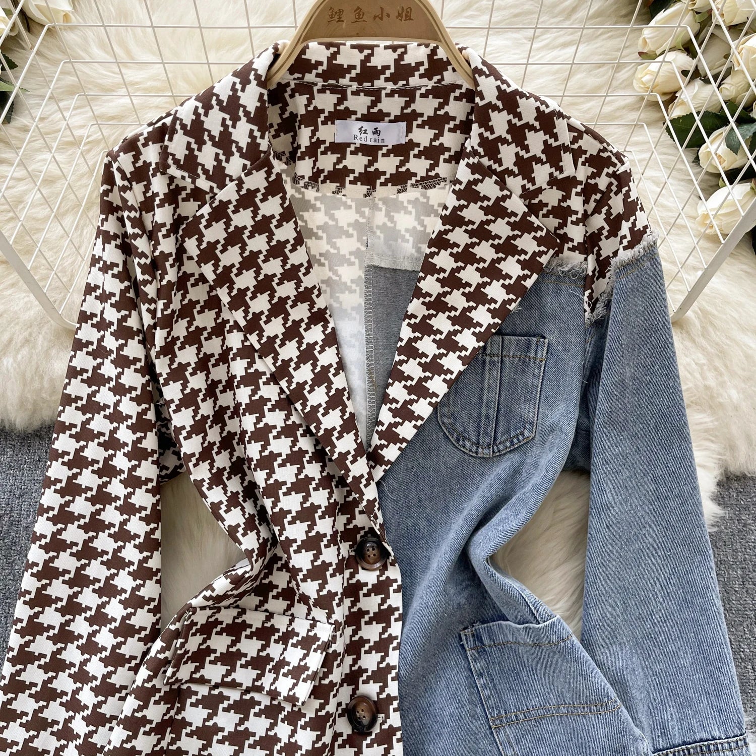 Giacca patchwork in denim con rever 2025 – blazer overshirt donna doppio bottone, vita slim, stile commuter