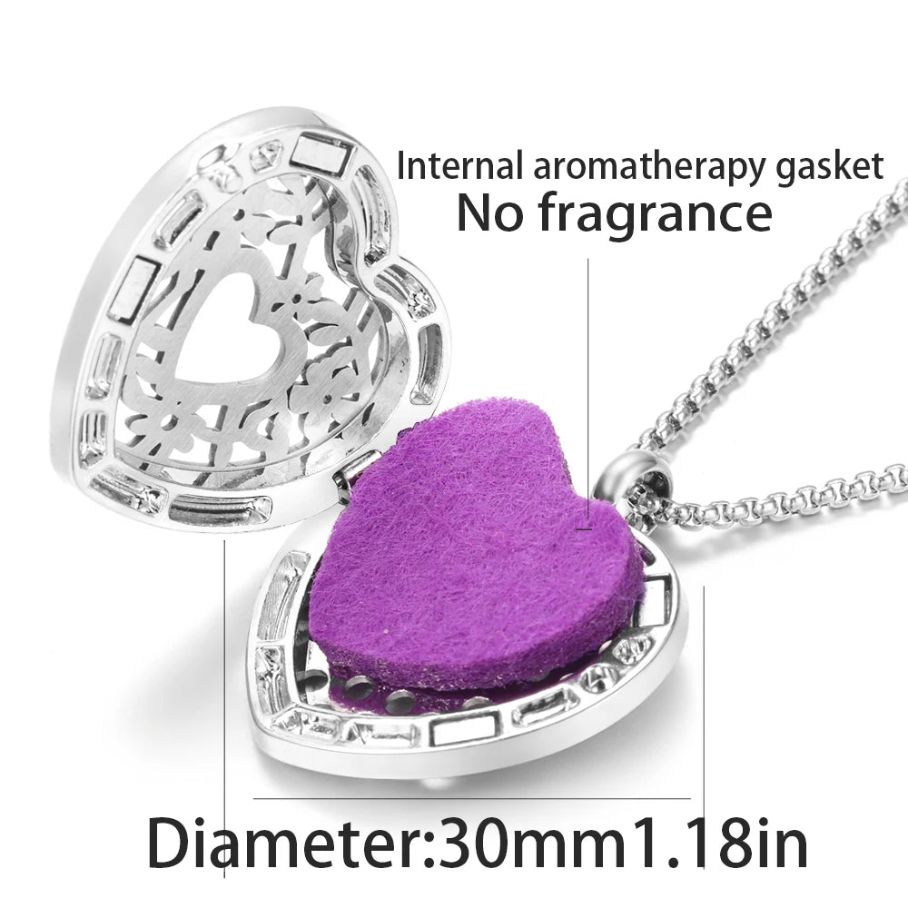 Collana Diffusore a Cuore con Strass in Acciaio Inox – Ciondolo Aromaterapia per Profumi e Oli Essenziali