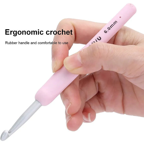 Set Ganci da Cucito a Uncinetto Ergonomici in Alluminio (2,5-6 mm) – 9 pezzi con Impugnatura Morbida per Crochet