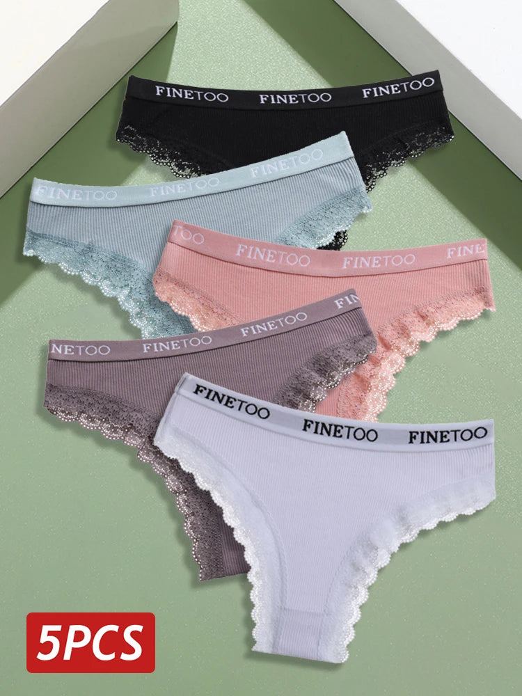 Set perizomi donna seamless in cotone + pizzo – vita bassa, T-back, soft comfort, taglie da M a 2XL