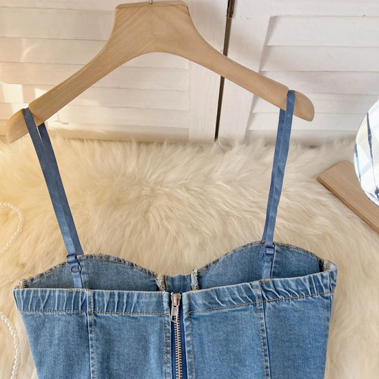 Top Denim Corsetto con Reggiseno Integrato – Crop Top Donna