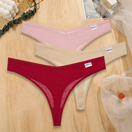 Set 3 pezzi perizomi donna G-string in cotone waffle a vita bassa – underwear sexy comfort quotidiano