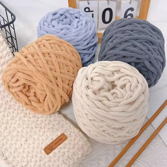 Set 4 pezzi filato chenille cotone 400 g – morbido “ice strip” per coperte, sciarpe e lavori fai-da-te