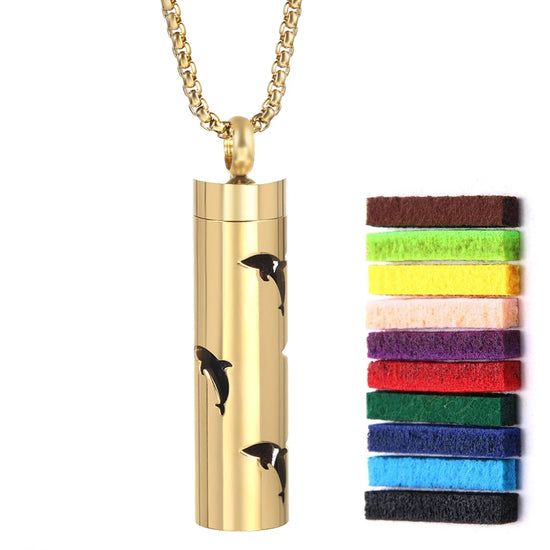 Collana dorata con diffusore per oli essenziali in acciaio inox – Gioiello aromaterapico profumato per donna