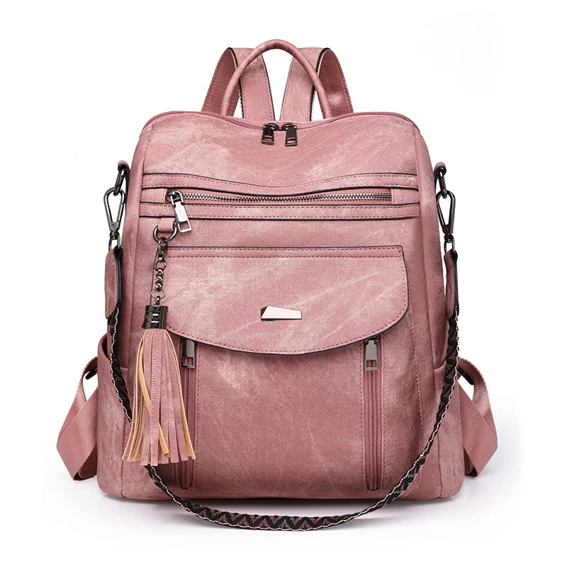 Zaino donna in pelle sintetica impermeabile + ant-furto – travel business college backpack grande capacità con nappina 2025