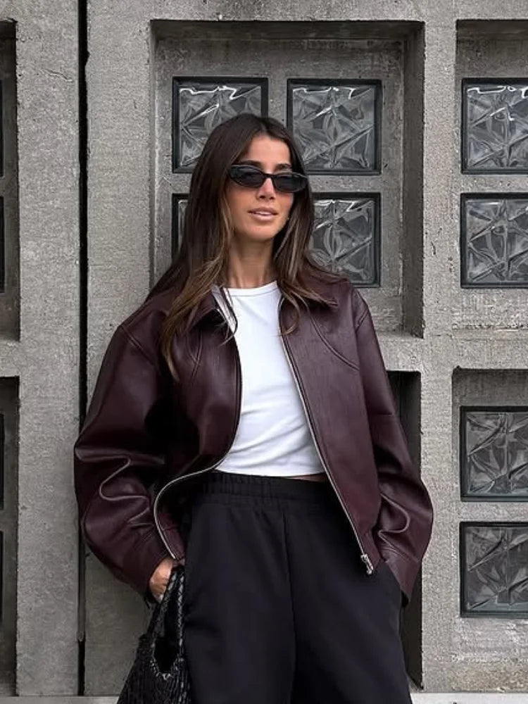 Giacca Donna Effetto Pelle Vintage con Zip - immagine 3