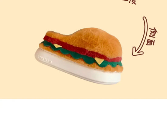 2026 new style autumn and winter fun home cotton slippers couple cute hamburger full-covered heel fuzzy shoes warm men and women
