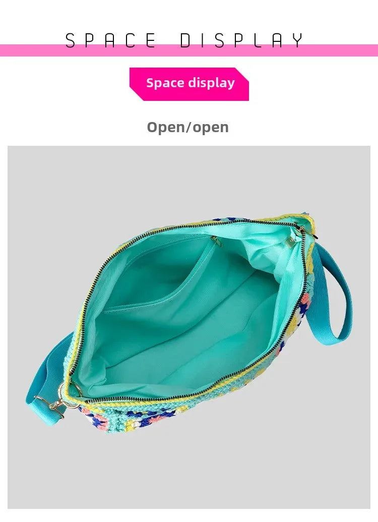 Borsa a tracolla in cotone uncinetto traforato – shoulder bag artigianale floreale con zip, stile boho