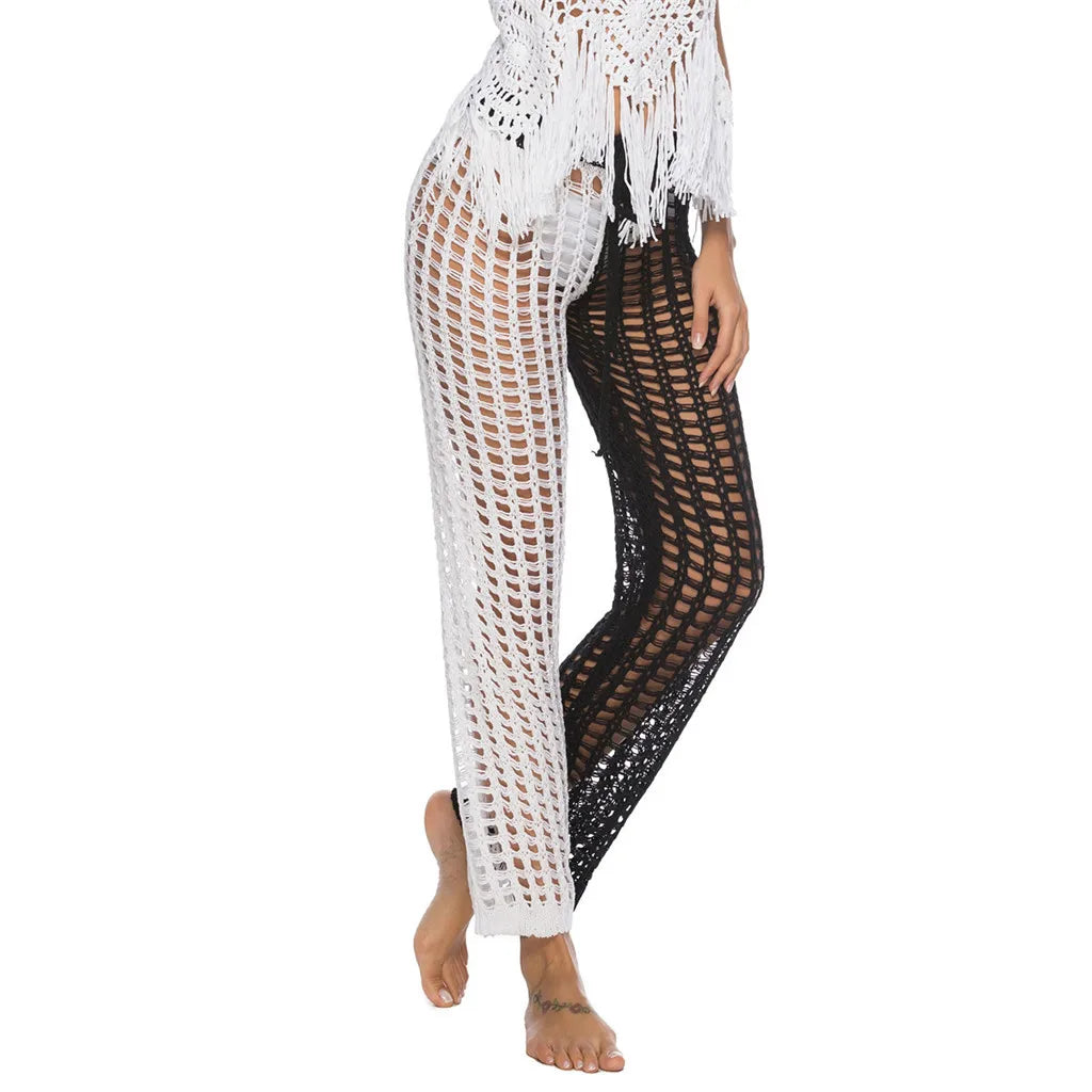 Pantaloni copricostume mesh trasparente con frange – Estate 2025