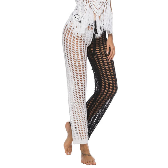 Pantaloni copricostume mesh trasparente con frange – Estate 2025