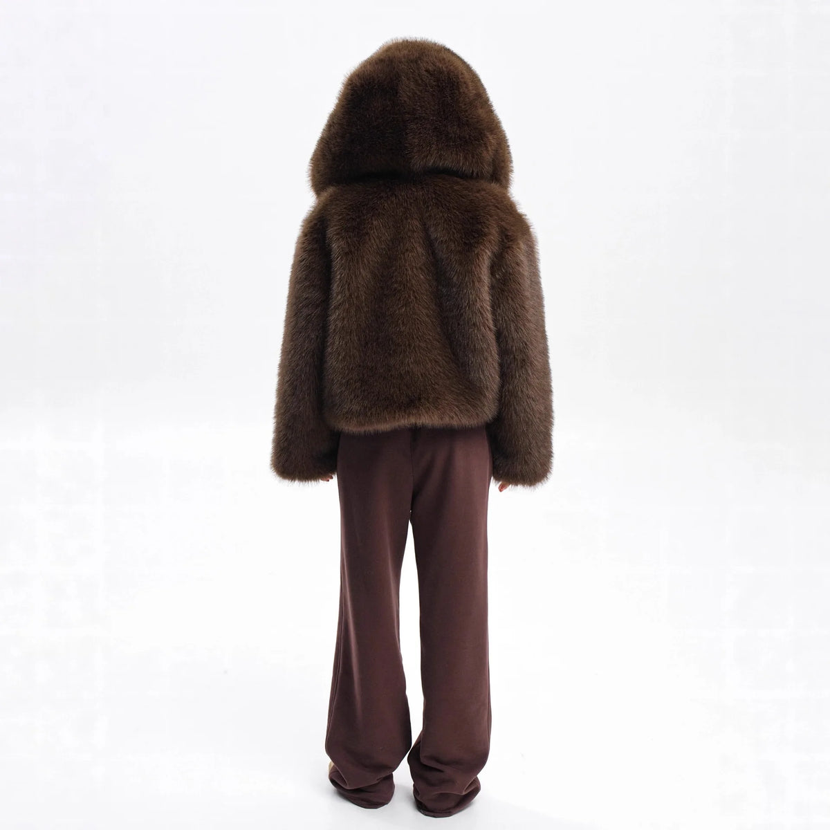 Pelliccia sintetica donna marrone con cappuccio
