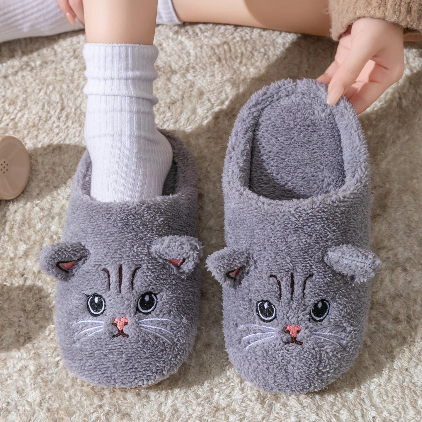 Pantofole Peluche Gatto Unisex per Casa, Invernali, Antiscivolo, Morbide e Calde