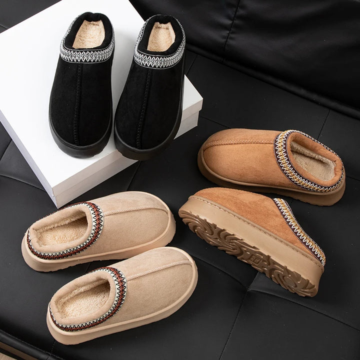 Slippers donna invernali ricamate antiscivolo ‒ pantofole plush indoor/outdoor con suola spessa e bordo caldo per l’inverno 2025