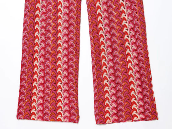 Coordinato donna in maglia crochet – top corto girocollo e pantaloni dritti vita alta