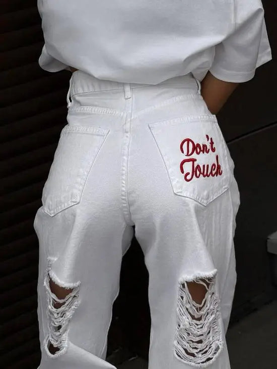 Shorts Jeans Donna Vita Alta con Ricamo Don’t Touch