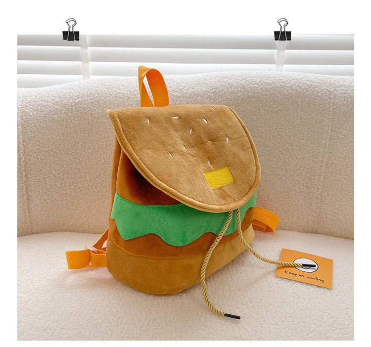 Zaino hamburger cartoon unisex – Backpack kawaii grande capacità per bambini e adulti, design buffo e comodo