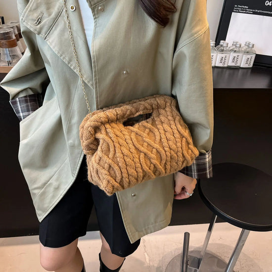 Borsa Crochet Donna Invernale – Crossbody Tricot con Catena e Texture Maglia