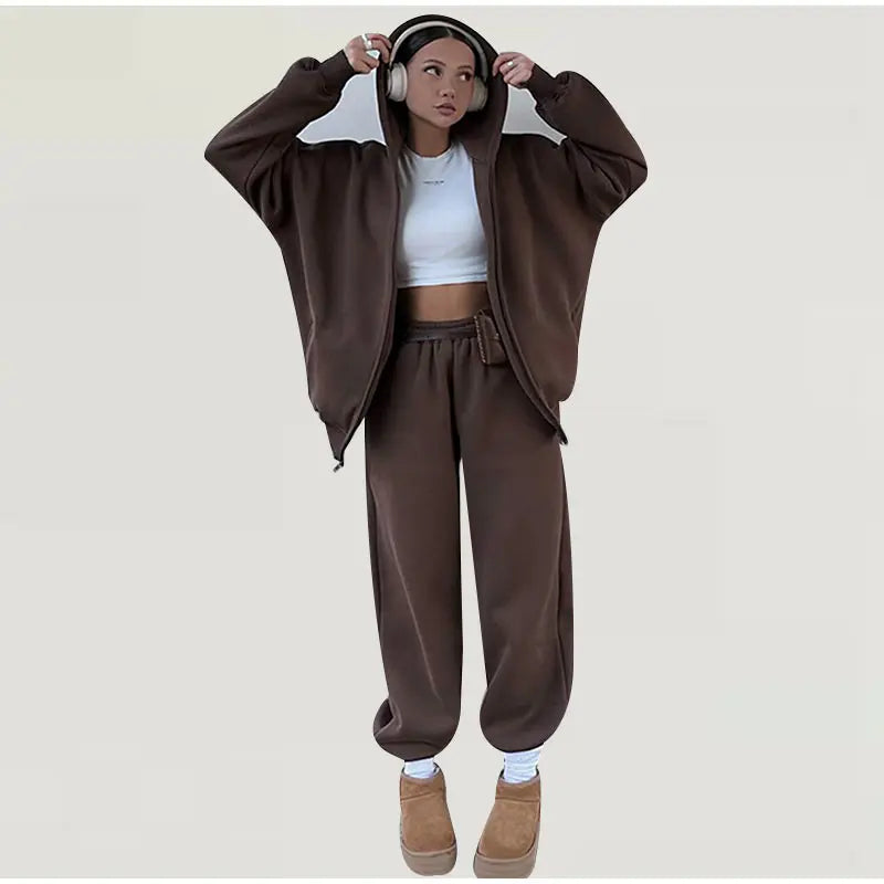 Set donna 2025 – tuta sportiva casual con felpa con cappuccio + pantaloni elasticizzati, outfit fitness & athleisure