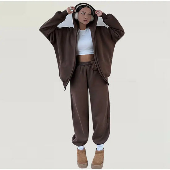 Set donna 2025 – tuta sportiva casual con felpa con cappuccio + pantaloni elasticizzati, outfit fitness & athleisure