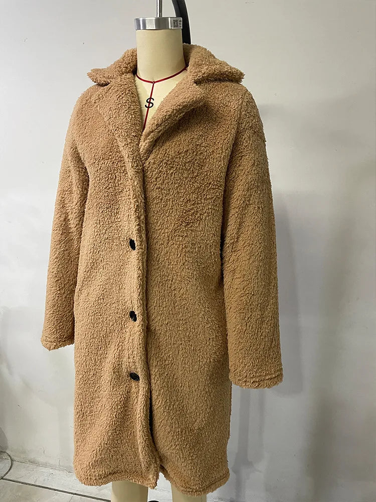 Cappotto lungo donna in fleece oversize 2025 – stile plus-size, caldo e raffinato per autunno/inverno