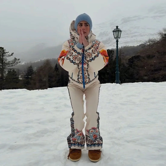 Tuta da neve donna con cappuccio, bianca o fantasia
