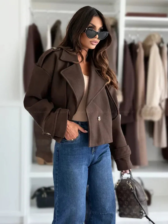 Mini coat in lana donna 2025 – Giacca corta con collo da tailleur, versatile ed elegante per l’autunno/inverno