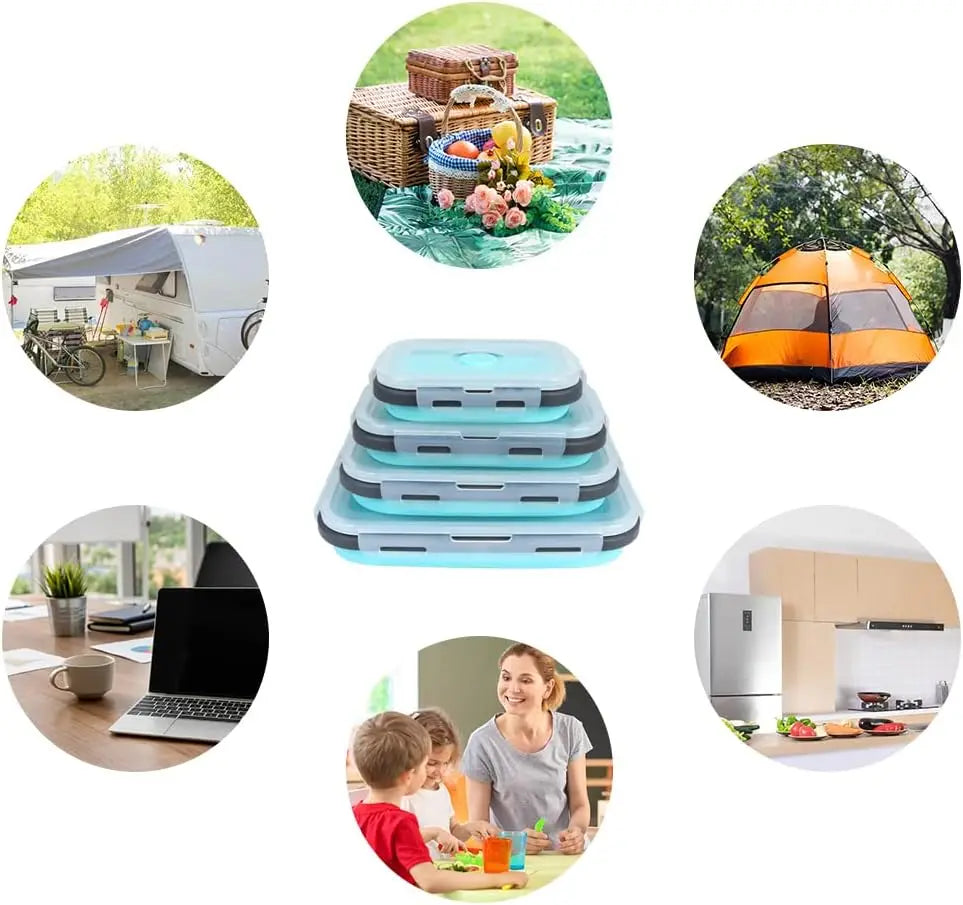 Contenitori Alimentari Pieghevoli 4 Pezzi – Set Salvaspazio in Silicone