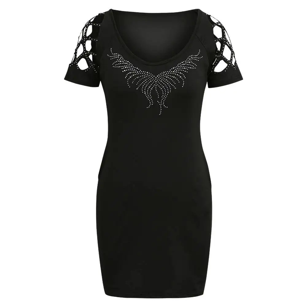 Mini Dress Bodycon Paillettes Donna – O‑Neck, Maniche Corte, Estate 2025