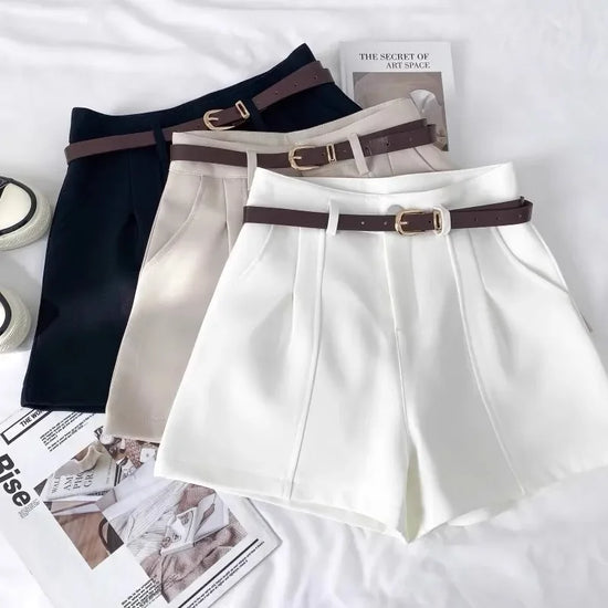 Pantaloncini donna vita alta stile coreano – gamba larga A‑line in cotone 2025