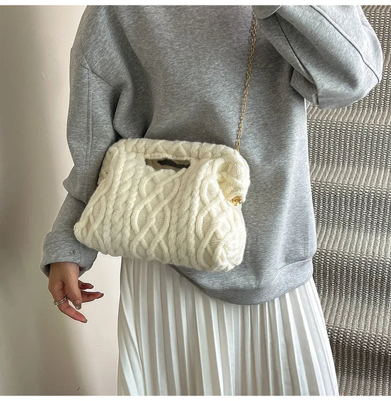 Borsa Crochet Donna Invernale – Crossbody Tricot con Catena e Texture Maglia