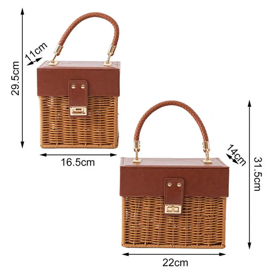 Borsa a Tracolla in Rattan Nera per Donna – Stile Casual Estivo, Fatto a Mano, Forma Box, Perfetta per Viaggi e Spiaggia