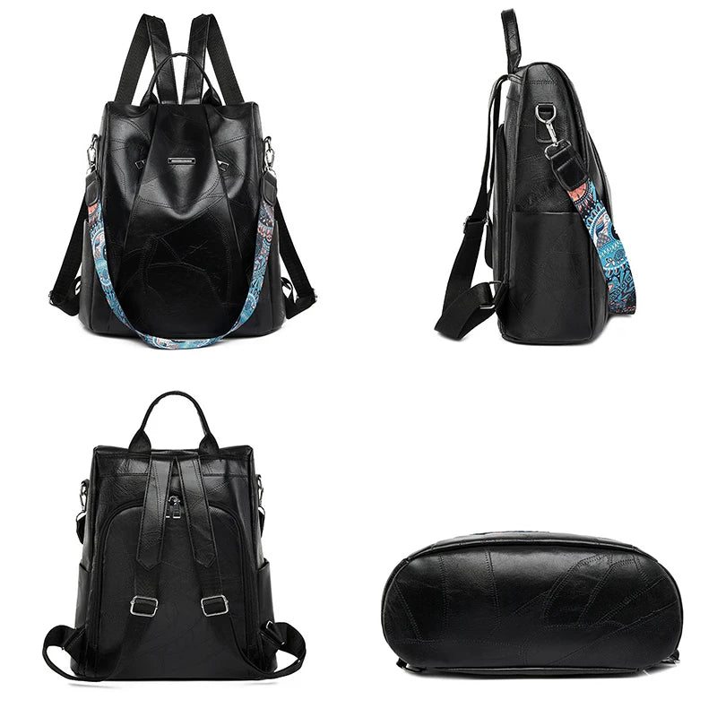 Zaino donna in pelle sintetica PU grande capacità – backpack anti-furto retrò per scuola, viaggio e uso quotidiano