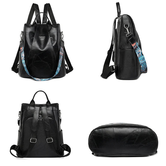 Zaino donna in pelle sintetica PU grande capacità – backpack anti-furto retrò per scuola, viaggio e uso quotidiano