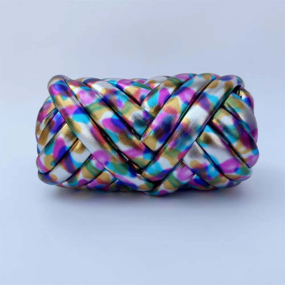 Filato mesh / ecopelle marshmallow per borse e uncinetto – opaco/lucido + pelle intrecciata artigianale