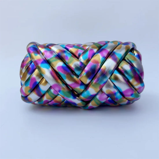 Filato mesh / ecopelle marshmallow per borse e uncinetto – opaco/lucido + pelle intrecciata artigianale