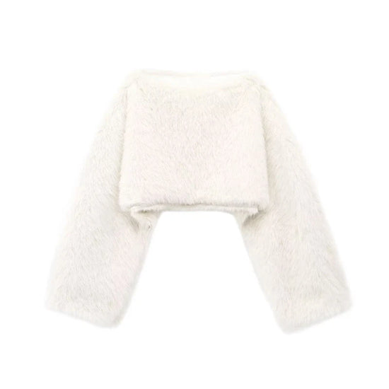Maglia donna effetto pelliccia corta con girocollo