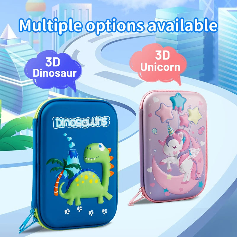 Cool Dinosaur Pencil Case Stationery Set Unicorn 3D EVA Pencil Box Organizer School Supplies for Kids Boys Back To School Gift