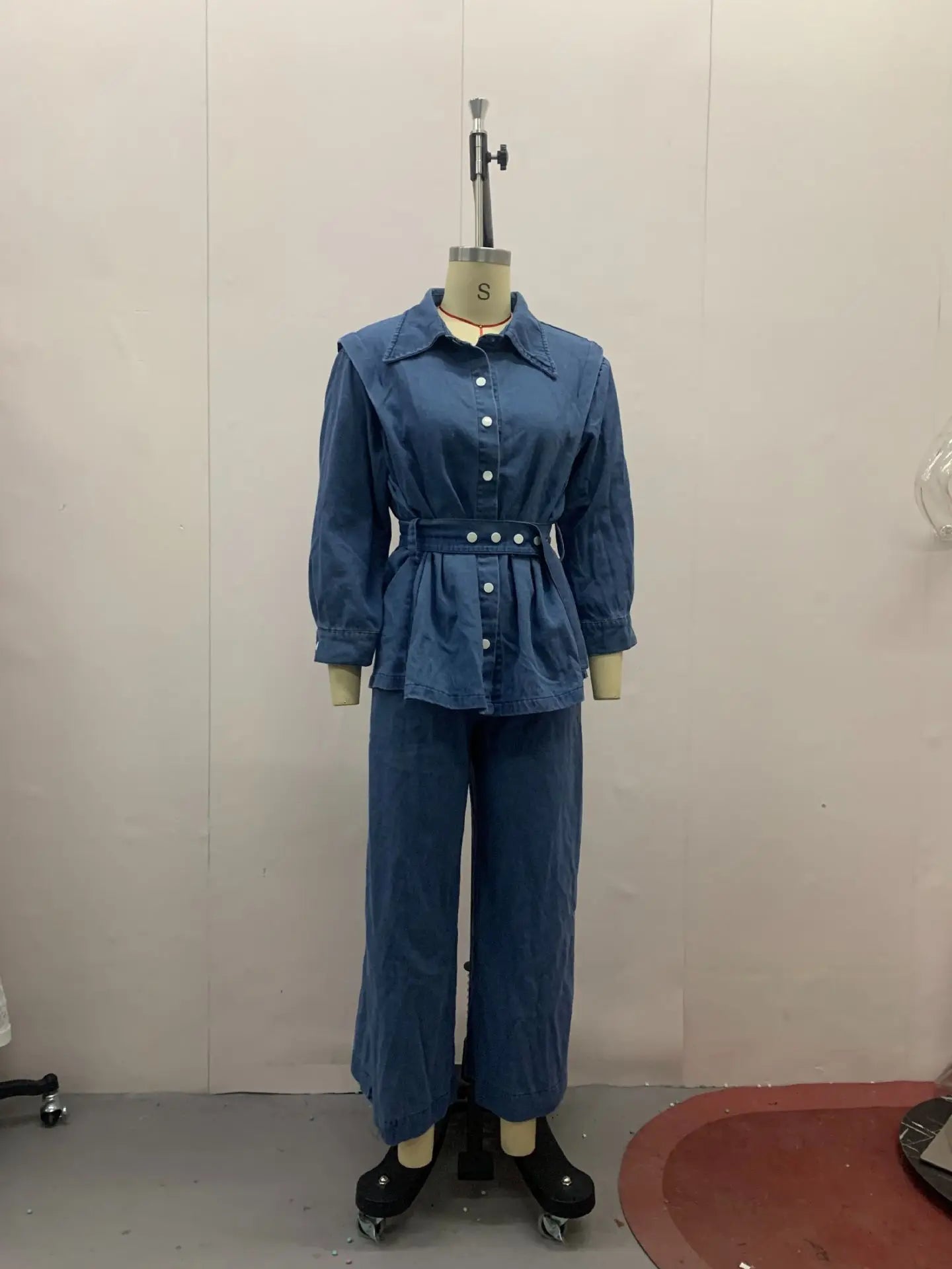 Tuta denim donna 2025 – giacca lunga a maniche lunghe + pantaloni a gamba ampia di alta qualità, stile autunnale