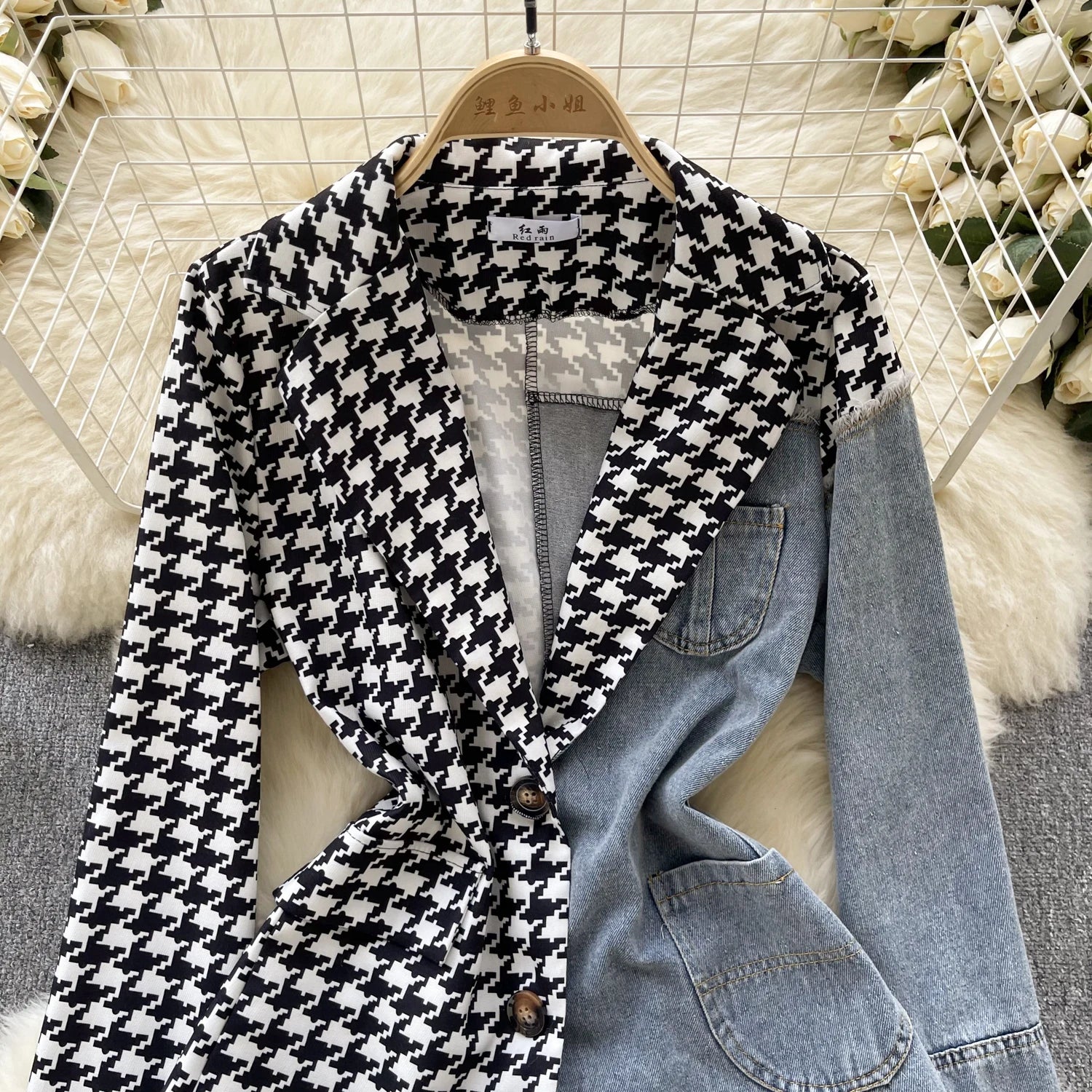 Giacca patchwork in denim con rever 2025 – blazer overshirt donna doppio bottone, vita slim, stile commuter