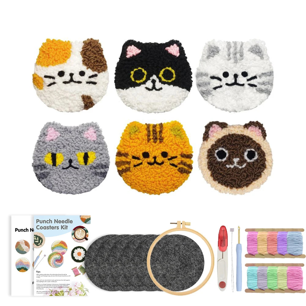 Kit Punch Needle Sottobicchieri Gatti – Set DIY Creativo per Principianti