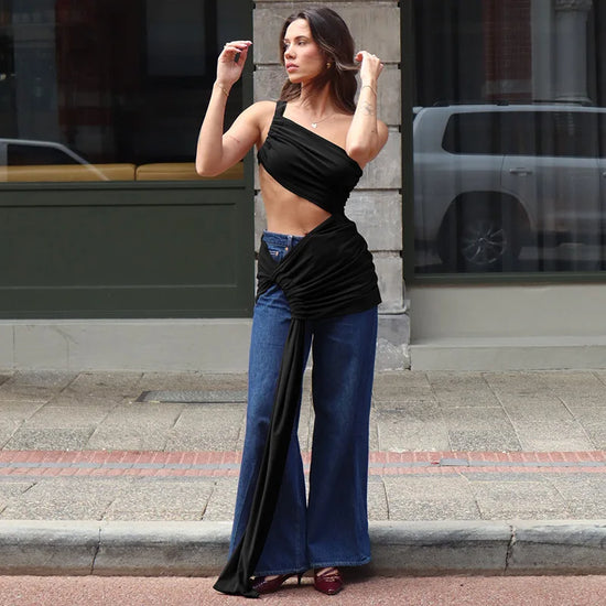 Completo 2 Pezzi Donna Estate 2025 – Top Corto Schiena Scoperta + Gonna Spacco Elegante per Party & Streetwear