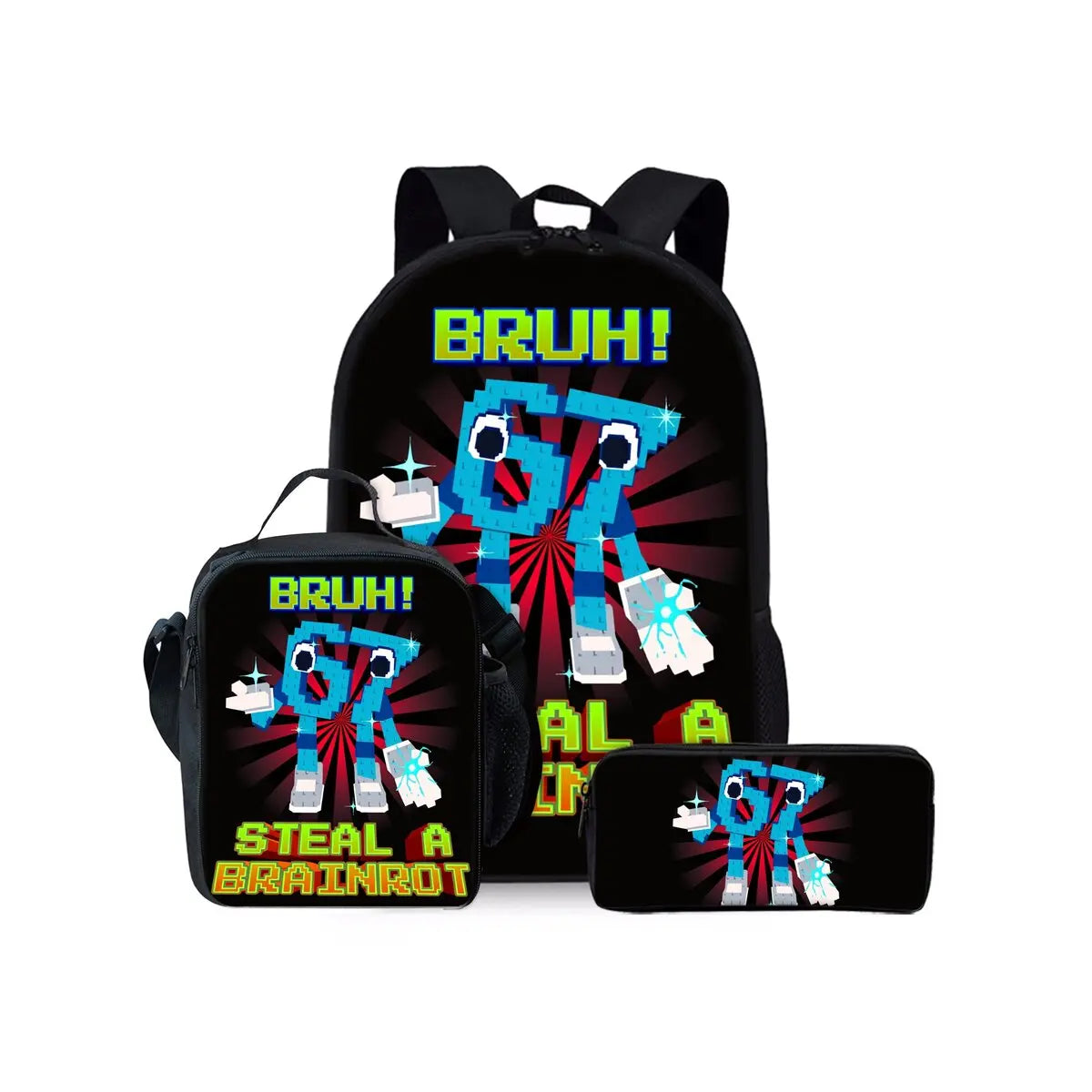 New Colorful Number 67 Print Three Piece Set Backpacks for Boy and Girls Best Gifts 2D Flat Cartoon School Bag for Children