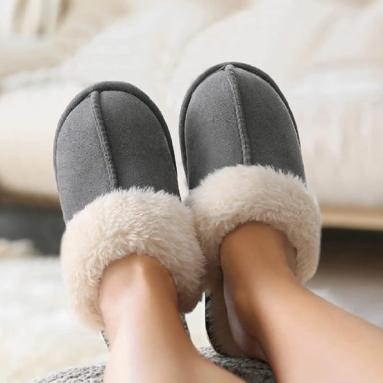 Ciabatte donna in pelliccia eco e suede – antiscivolo, indoor/outdoor, moda casa 2025