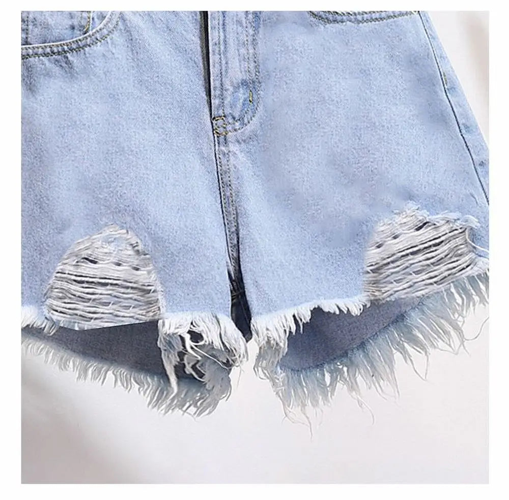 Cowboy shorts donna vita alta stile coreano – denim bianco con tasche, frange e strappi