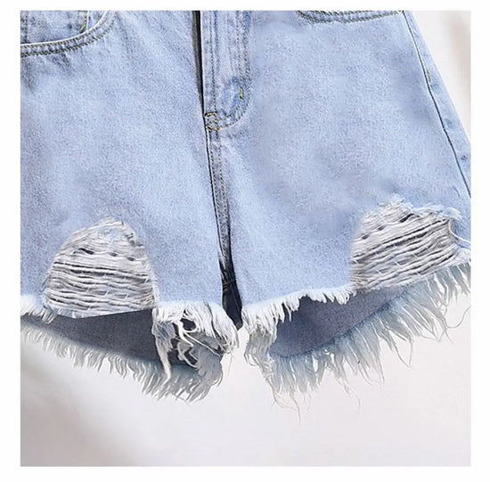 Cowboy shorts donna vita alta stile coreano – denim bianco con tasche, frange e strappi
