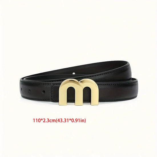 Cintura donna in PU leather con fibbia dorata “M” – cintura slim moda 2025 adatta a jeans, abiti, look casual chic