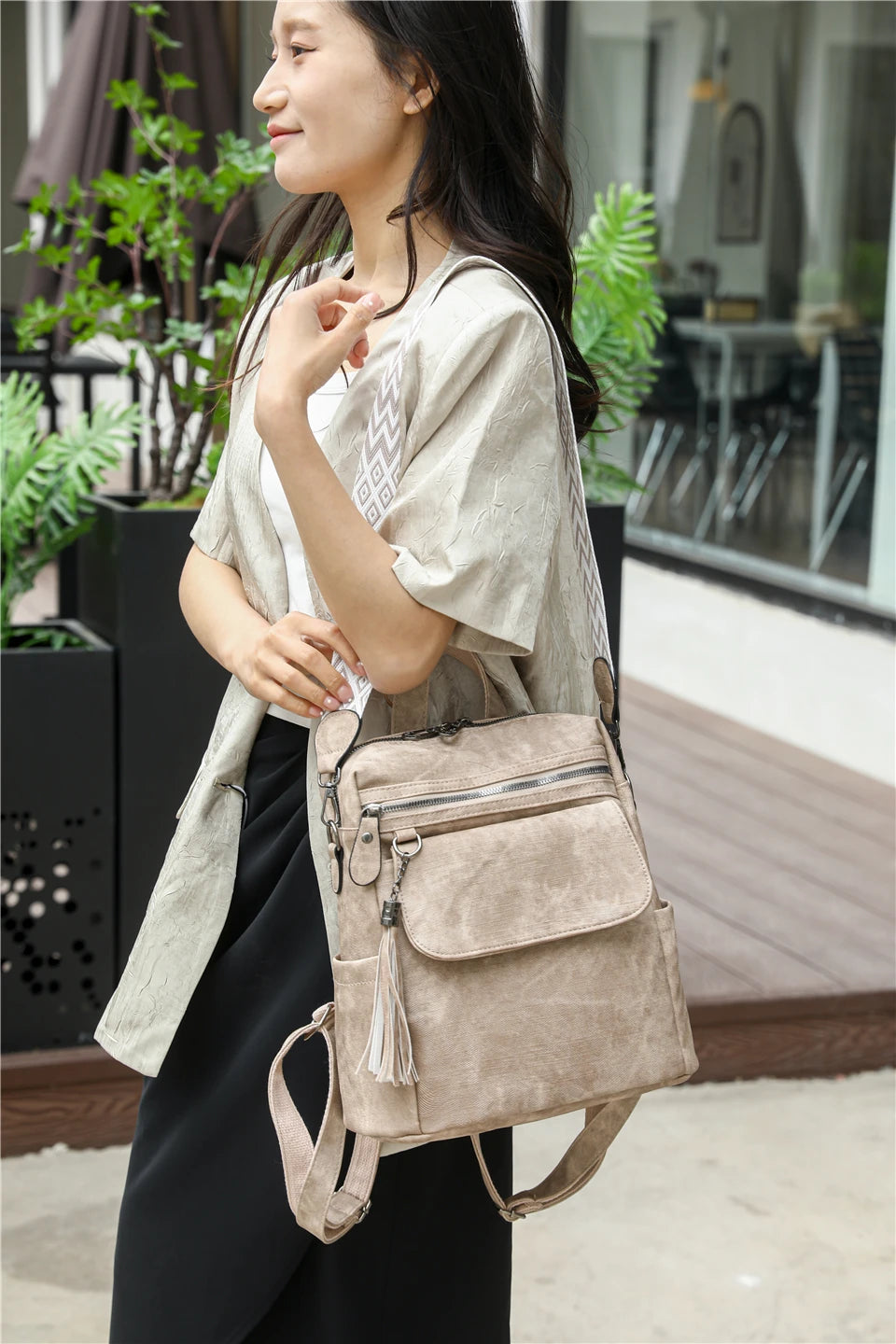 Zaino donna grande capacità in pelle simil-cuoio – daypack fashion da viaggio e scuola, backpack solid colour per ragazze