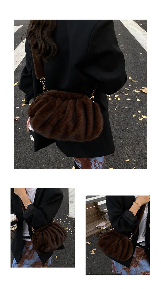 Borsa Crossbody Fluffy Cloud in Ecopelliccia – Clutch Imbottita d’Inverno per Donna, Versatile e Morbida