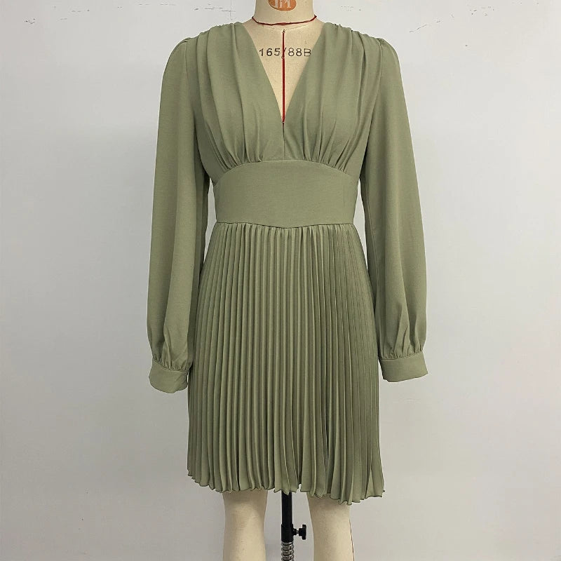 Vestito estivo midi elegante A-line con maniche a lanterna 2026